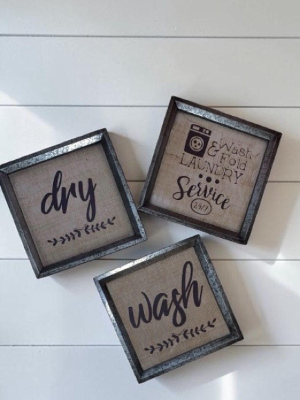 SET OF 3-Rustic Farmhouse Style Laundry Room Wall Art Decor Square Metal Frames